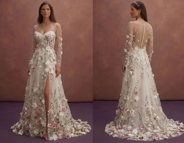 Garden Bridal Dresses with Floral Organza Appliqués