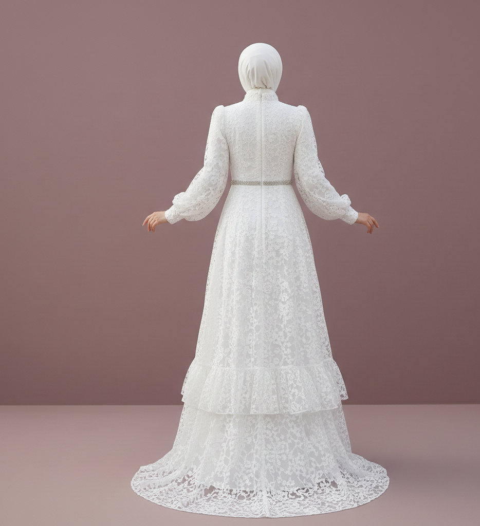 Retro Muslim Wedding Dress 1950s Style Modest High Neckline Lace