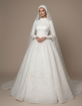 Modest Long Sleeve Lace Wedding Dress Muslim Bridal Gown High Neck