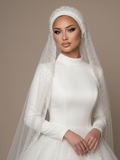Modest Long Sleeve Lace Wedding Dress Muslim Bridal Gown High Neck