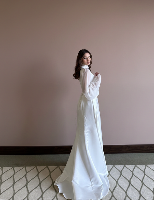 Traditional Muslim Mermaid Wedding Dress Modest High Neckline Gown