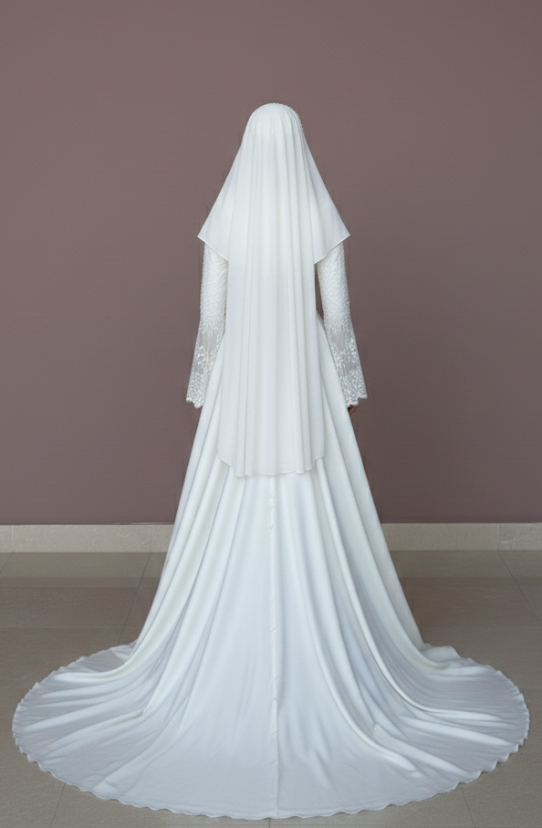 Cape Wedding Dress Muslim Matching Hijab Modest Lace Applique