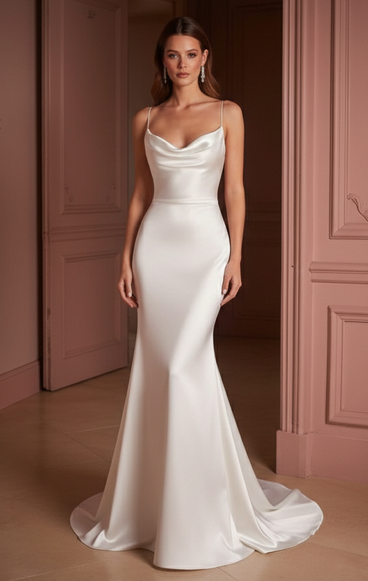 Luxury Silk Wedding Dress Designer Style Long Bridal Gown