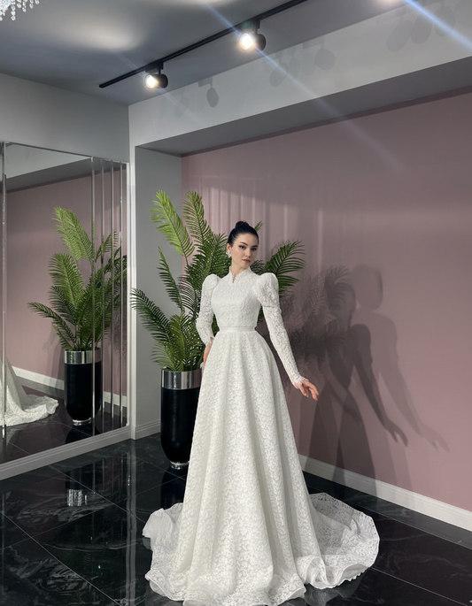 Designer Muslim Wedding Dress Silk Modest Hand Stitched Luxury