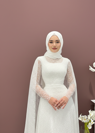 Modest High Neck Sleeve Wedding Dress Muslim Lace Full Coverage