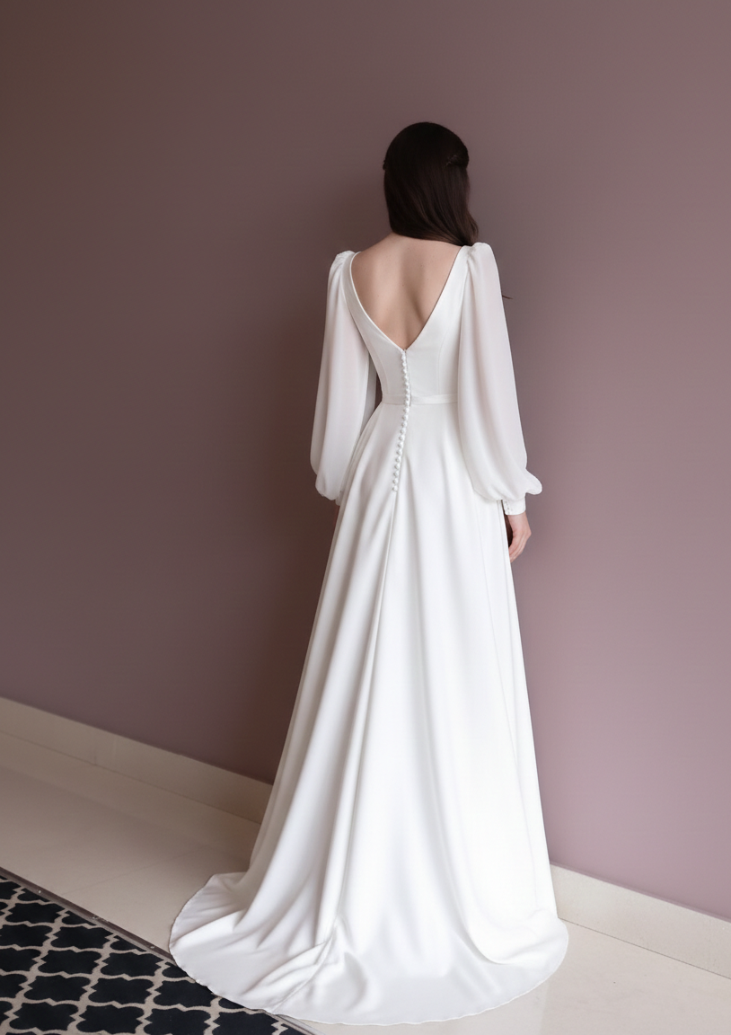 Modest Plain Puffy Wedding Dress Muslim Tulle Layered Classic Gown