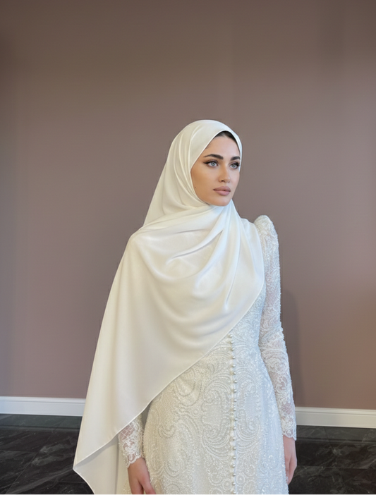 High Neck Lace Wedding Dress Modest Muslim Style Floral Bridal