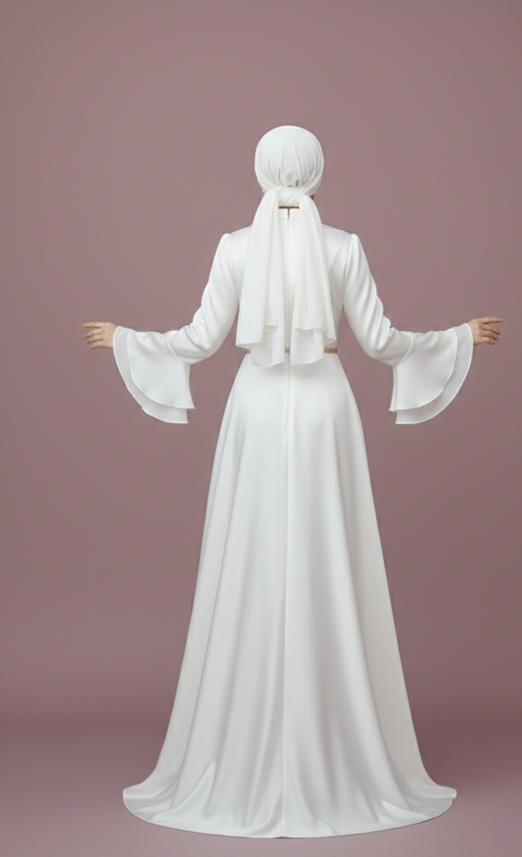 Simple Muslim Wedding Dress No Slit Long Sleeve Modest Bridal Gown