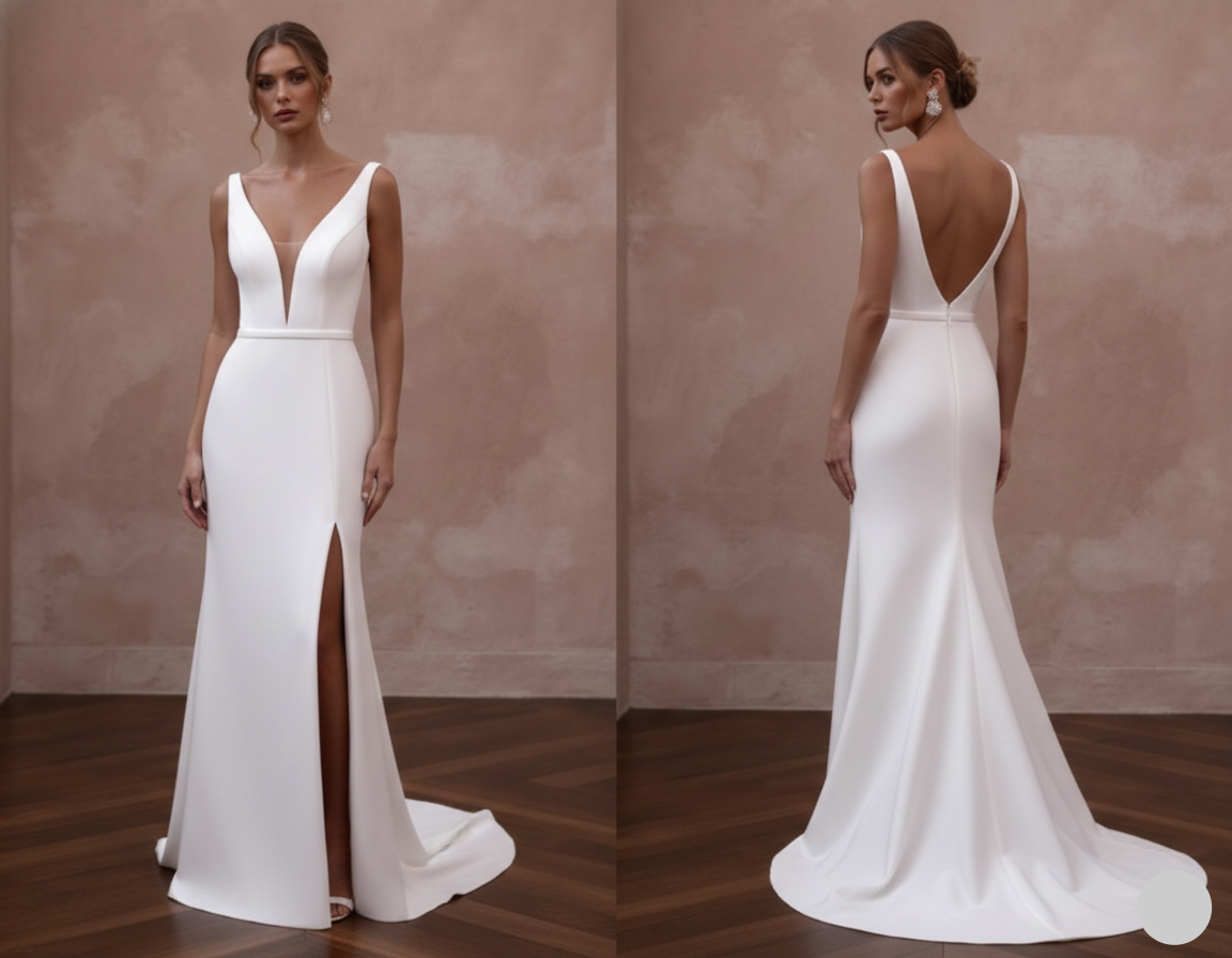 Simple Slit Wedding Dress Sleeveless Modern Bridal Wear