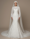 Muslim Lace Wedding Dress Closed Back Modest High Neck Bridal Wear