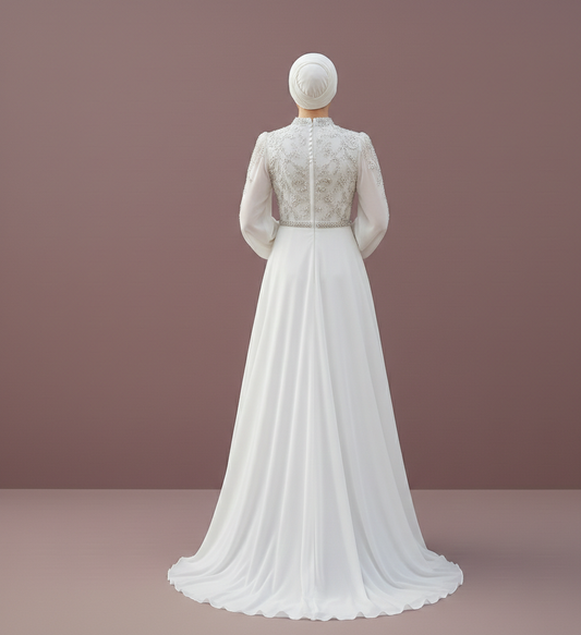 Asymmetrical Muslim Wedding Dress Modest Designer Style Wear