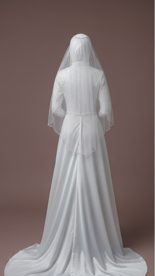 Elegant Muslim Wedding Dress Modest A-Line Satin High Coverage Bride