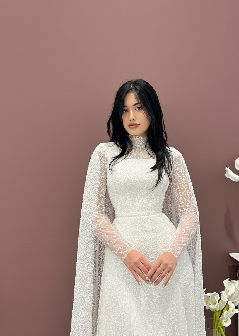 Modest High Neck Sleeve Wedding Dress Muslim Lace Full Coverage