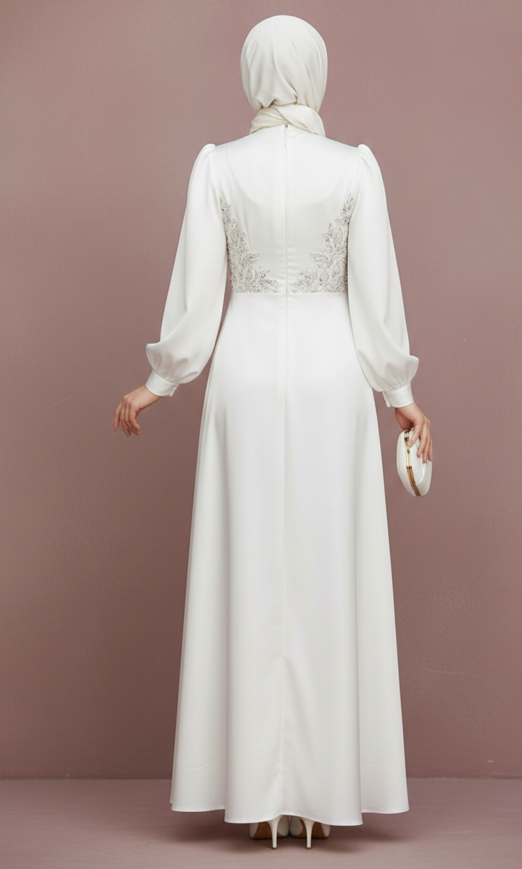Simple Muslim Wedding Dress No Slit Long Sleeve Modest Bridal Gown (Copy)