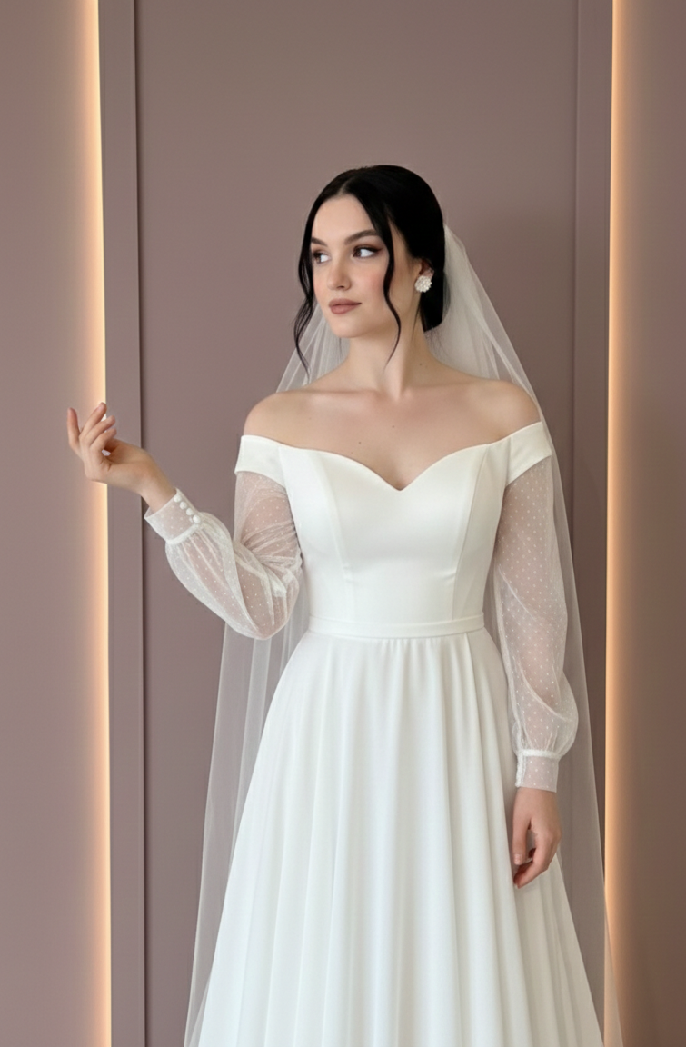 Modest Floor Length Wedding Dress Satin A Line Gown