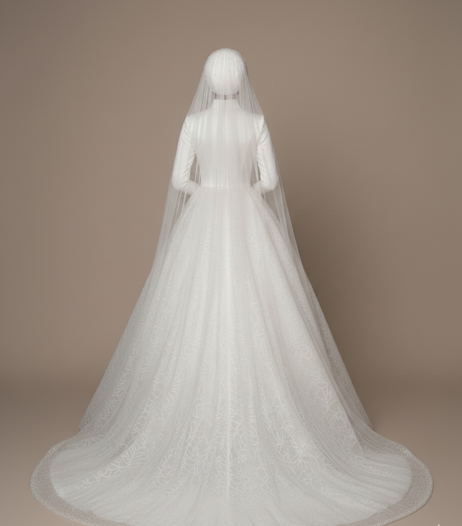 Modest Long Sleeve Lace Wedding Dress Muslim Bridal Gown High Neck