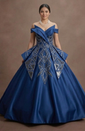 Geometric Pattern Blue Quinceañera Dress Modern Satin