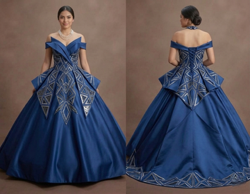 Geometric Pattern Blue Quinceañera Dress Modern Satin