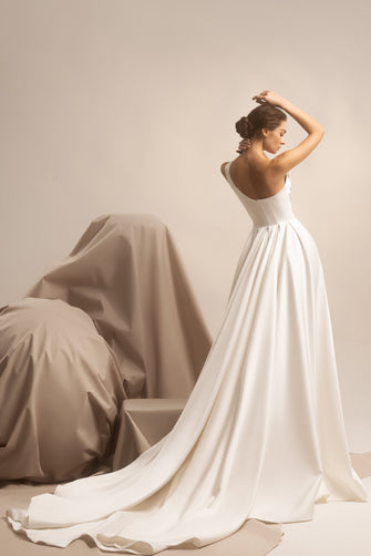 Eleatent Satin One épaule A-Line Marif Robe Sleeve Sleeded Crystals Rangs Brided Bridal Vestidos de Novia.