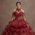Glamorous Red Quinceañera Dress with Ruffled Organza Skirt