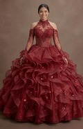 Glamorous Red Quinceañera Dress with Ruffled Organza Skirt