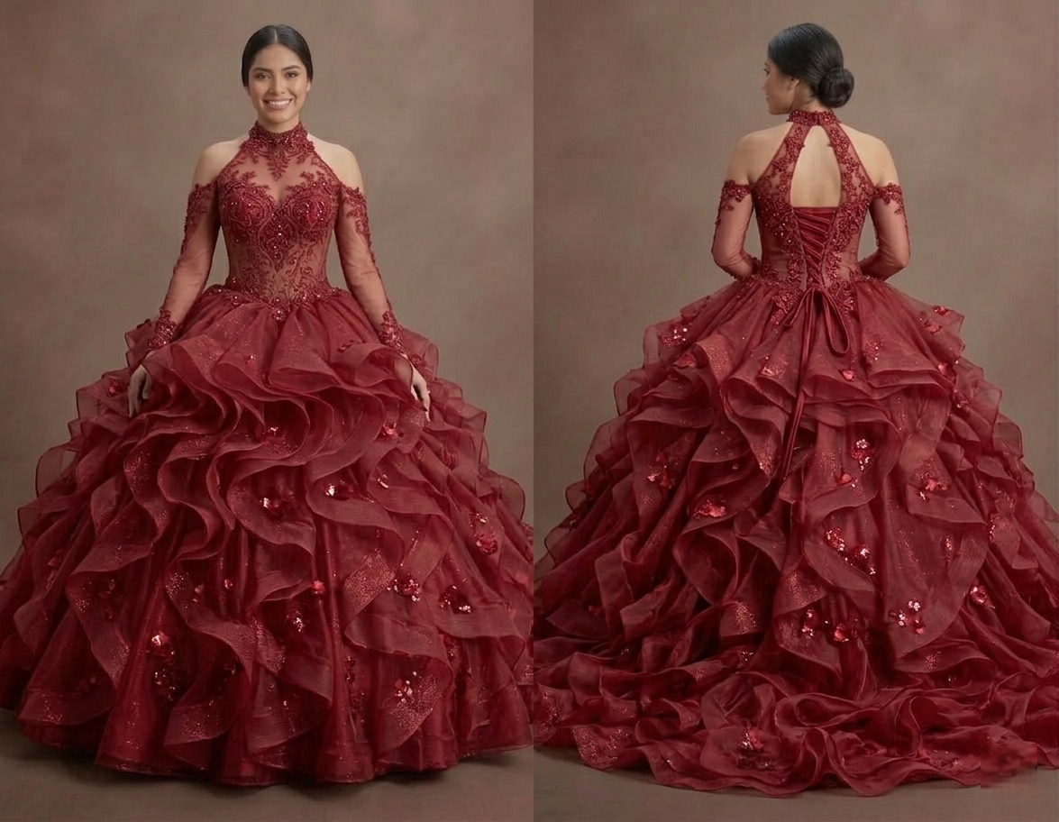 Glamorous Red Quinceañera Dress with Ruffled Organza Skirt