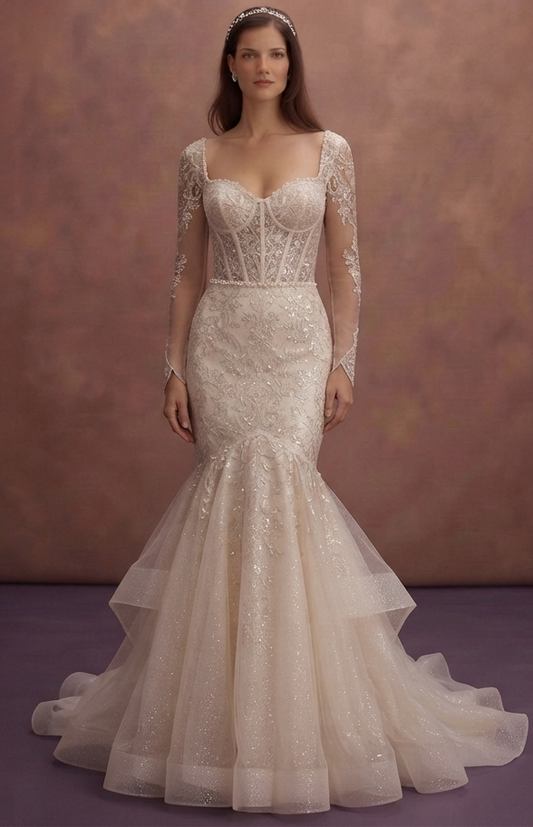 Glitter Lace Mermaid Wedding Dresses with Glamorous Style