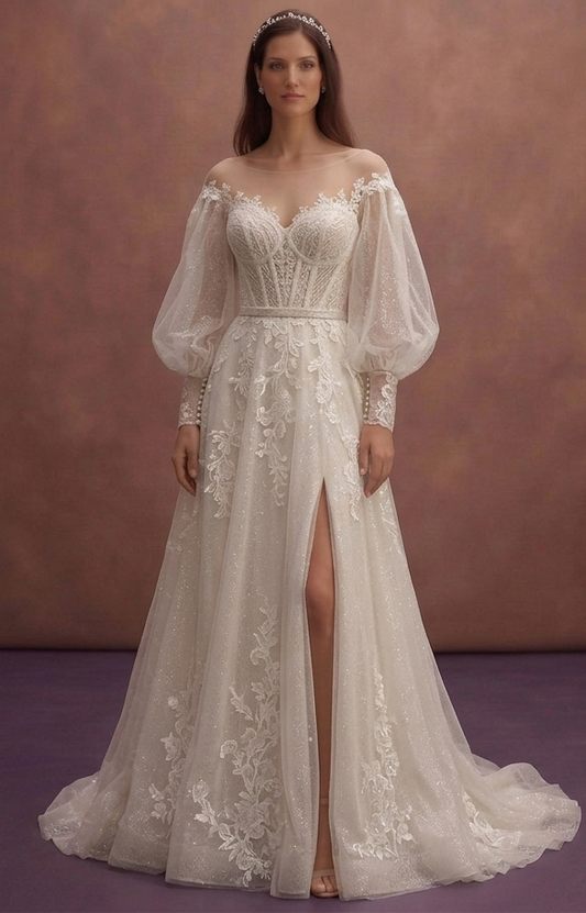 Glitter Lace Wedding Dresses with Modern Romance