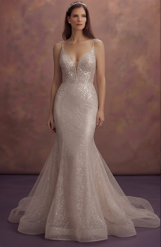 Glitter Mesh Wedding Dresses with Modern Glamour