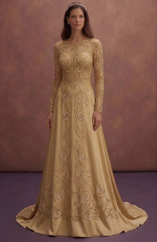 Gold Bridal Dresses with Delicate Embroidery