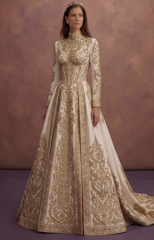 Gold Embroidered Wedding Dresses with Luxury Finish