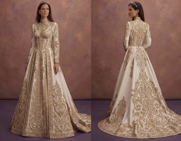 Gold Embroidered Wedding Dresses with Luxury Finish