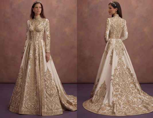 Gold Embroidered Wedding Dresses with Luxury Finish