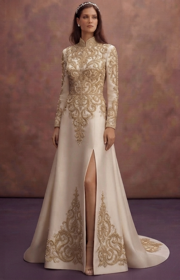 Gold Embroidered Wedding Dresses with Regal Charm