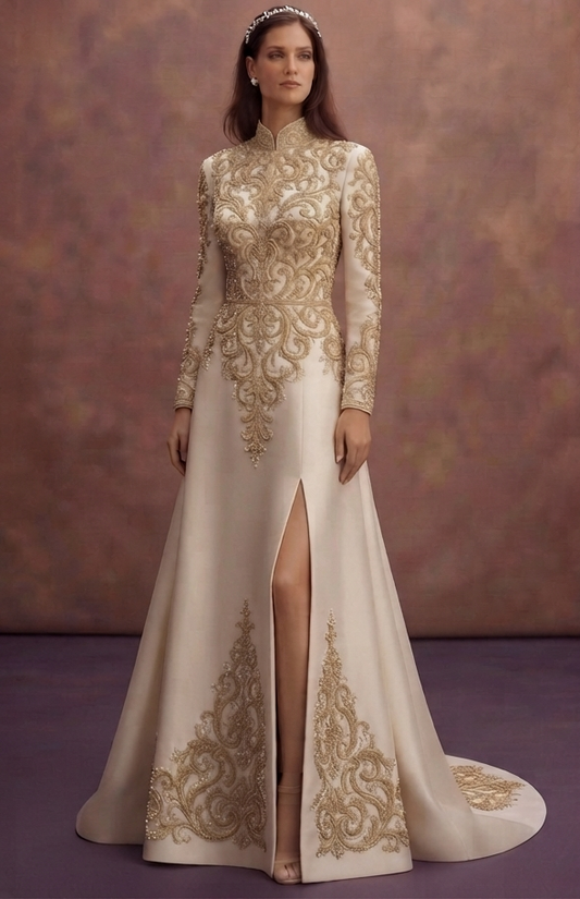 Gold Embroidered Wedding Dresses with Regal Charm