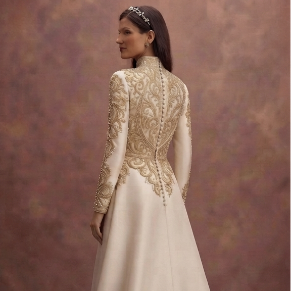 Gold Embroidered Wedding Dresses with Regal Charm