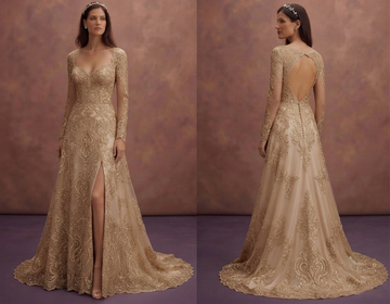Gold Lace Wedding Dresses with Regal Elegance