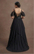 Gothic Prom Dress Black Chiffon Boho Dark Prom
