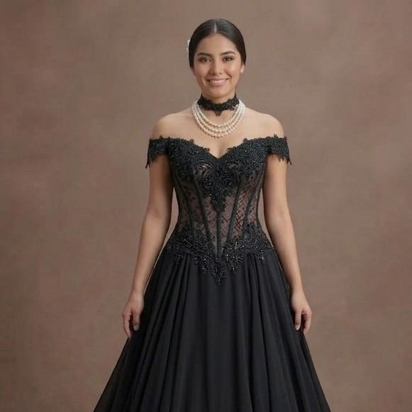 Gothic Prom Dress Black Chiffon Flowing Evening Prom