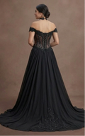 Gothic Prom Dress Black Chiffon Flowing Evening Prom