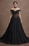 Gothic Prom Dress Black Chiffon Flowing Evening Prom