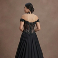 Gothic Prom Dress Black Chiffon Flowing Evening Prom