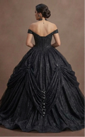Gothic Prom Dress Black Glitter Tulle Dramatic Night