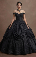 Gothic Prom Dress Black Glitter Tulle Dramatic Night