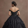 Gothic Prom Dress Black Glitter Tulle Dramatic Night