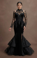Gothic Prom Dress Black Lace Appliqué Romantic Gothic Prom