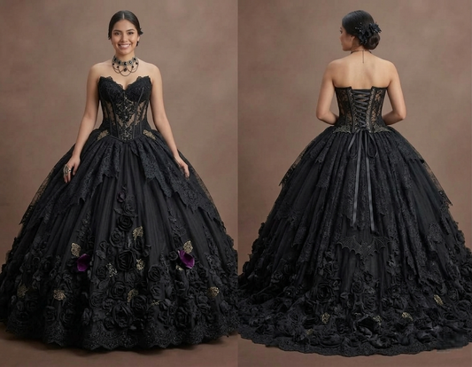 Gothic Prom Dress Black Lace Corset Dark Princess Prom