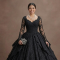 Gothic Prom Dress Black Lace Long Sleeve Vintage Prom
