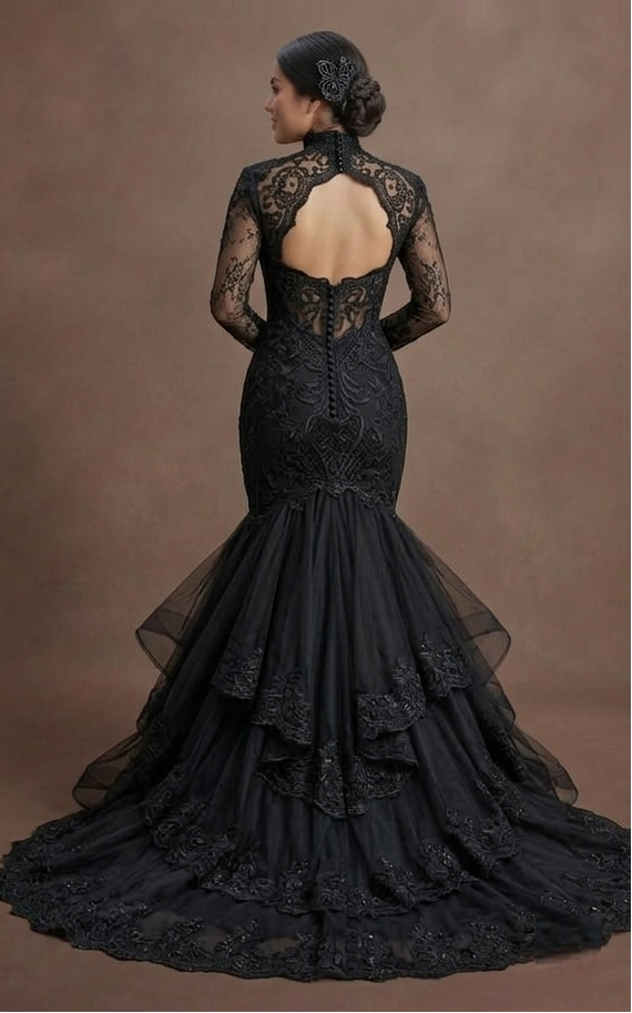 Gothic Prom Dress Black Lace Mermaid Dark Elegance Prom