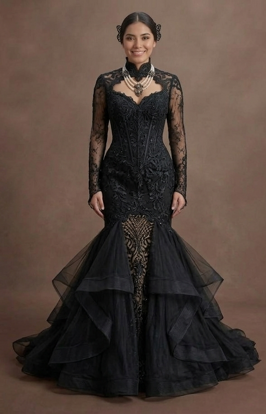 Gothic Prom Dress Black Lace Mermaid Dark Elegance Prom